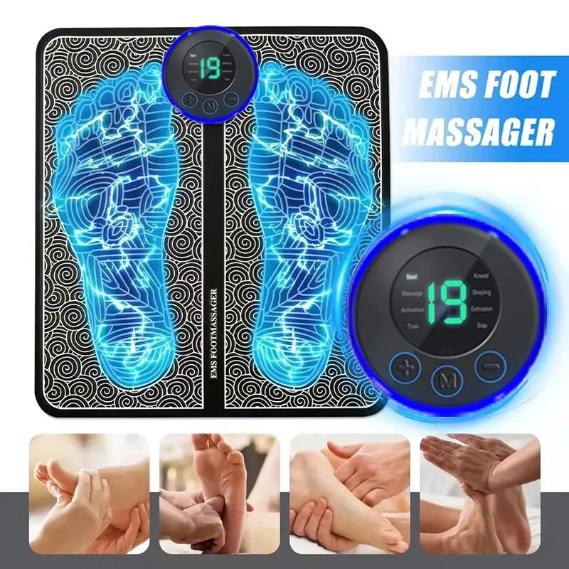 Tapete Massageador De Pés Elétrico e Recarregável Estimulador Muscular Circulação Para os Pés Com Display de Led EMS Premium FastJoy