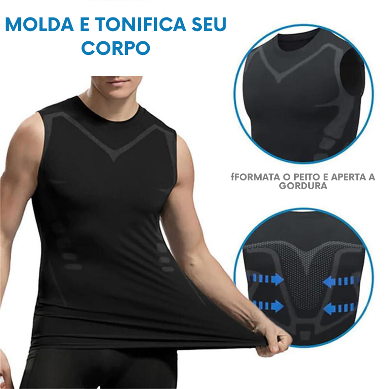 Colete/camisata modelador iônico de compressão com controle da barriga  masculina e emagrecimento corporal. Colete modelador corporal  com tecido iônico Littryee