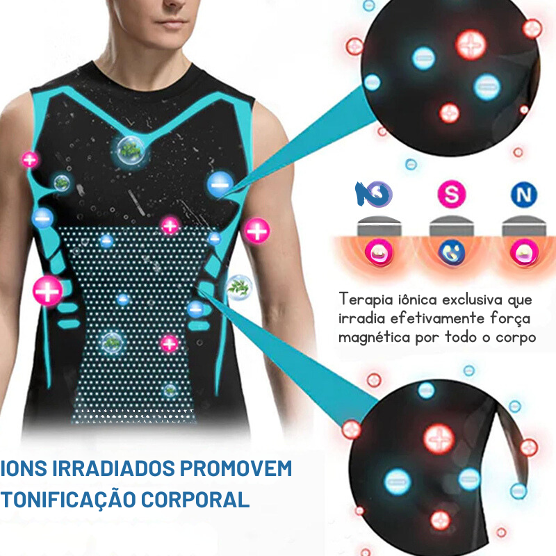 Colete/camisata modelador iônico de compressão com controle da barriga  masculina e emagrecimento corporal. Colete modelador corporal  com tecido iônico Littryee